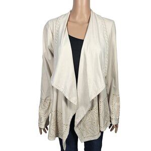 Coldwater Creek Women's Cream Faux Suede Western/Boho Open Jacket Size M